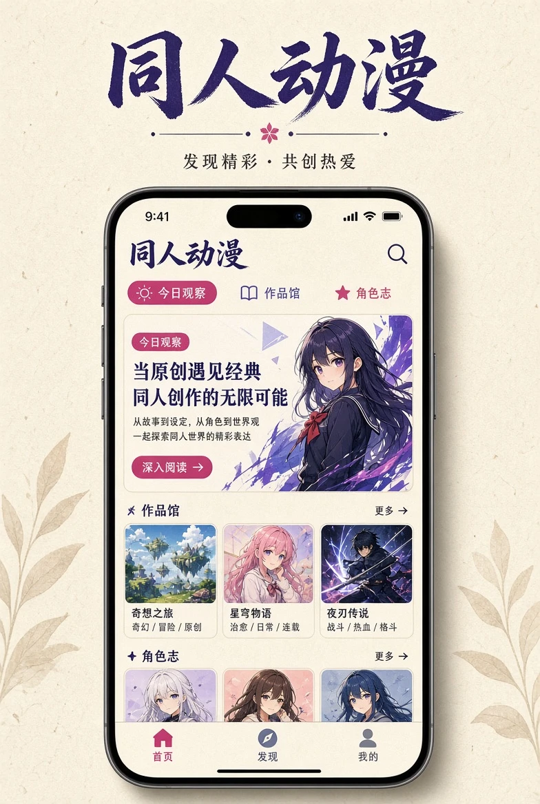 同人动漫移动端界面示意